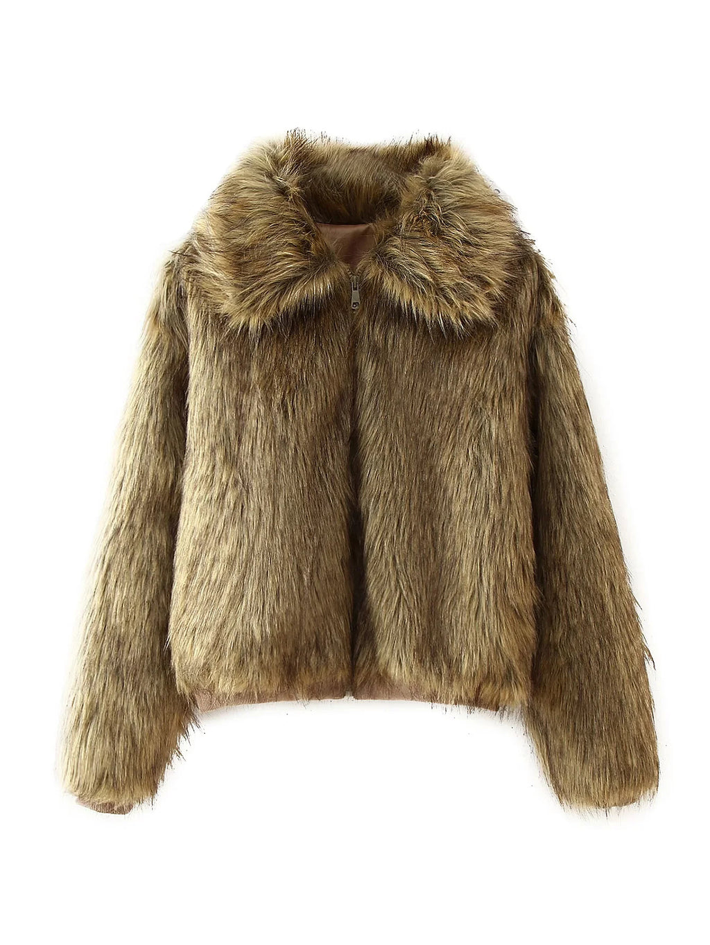 Cropped Faux Fur Collared Zip Jacket