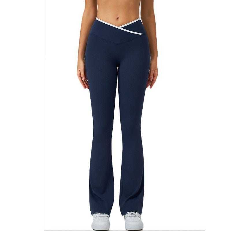 Crossover Waist Contrast Trim Flare Yoga Leggings
