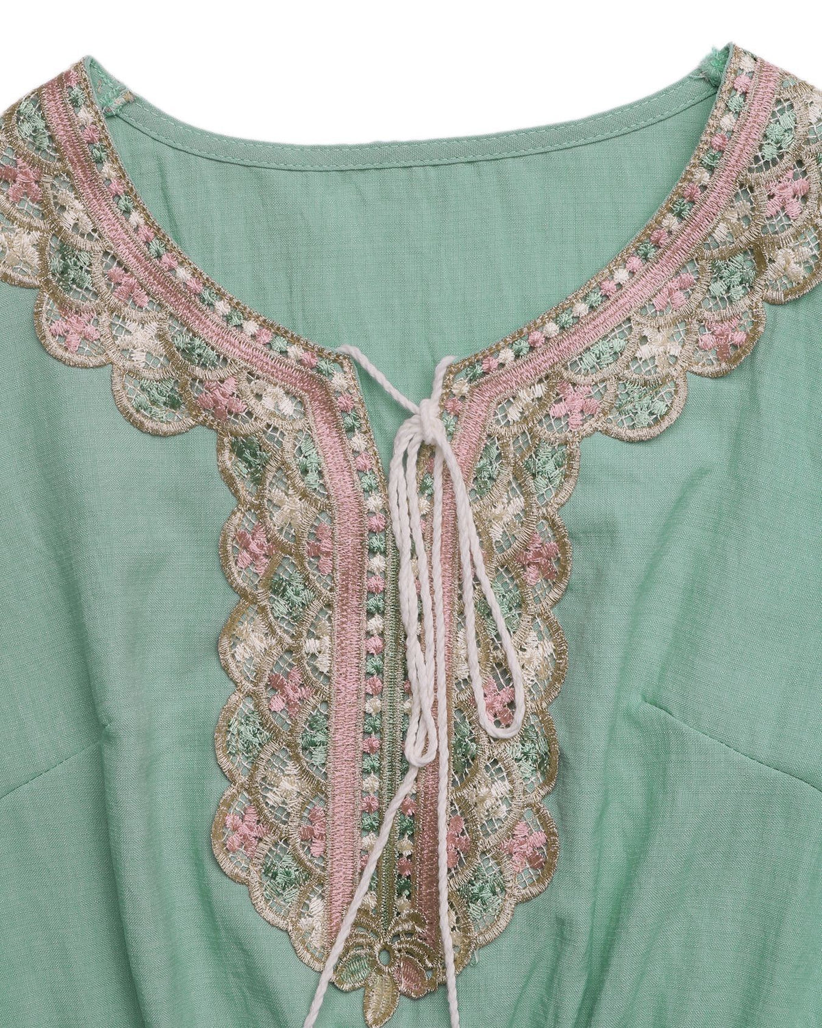 Embroidered Neckline Ruffle Tiered Maxi Dress - Green - 2