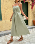 Beaded Strap Pleated Midi Slip Dress - Green