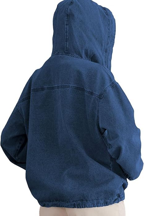 Washed Denim Kangaroo Pocket Pullover Hoodie - DarkBlue - 3