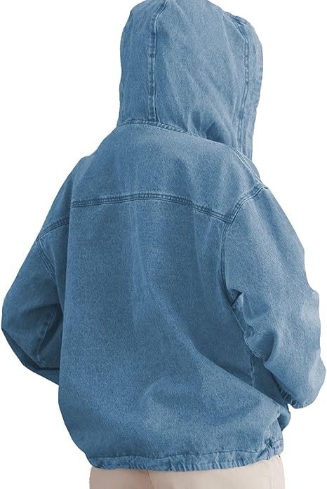 Washed Denim Kangaroo Pocket Pullover Hoodie - MIdiBlue - 1