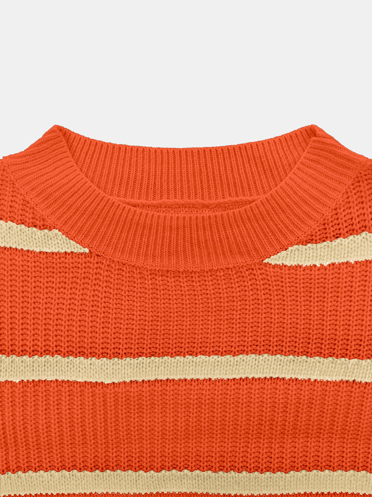 Slouchy Wide Rib Stripe Boat Neck Sweater - Orange_A - 1