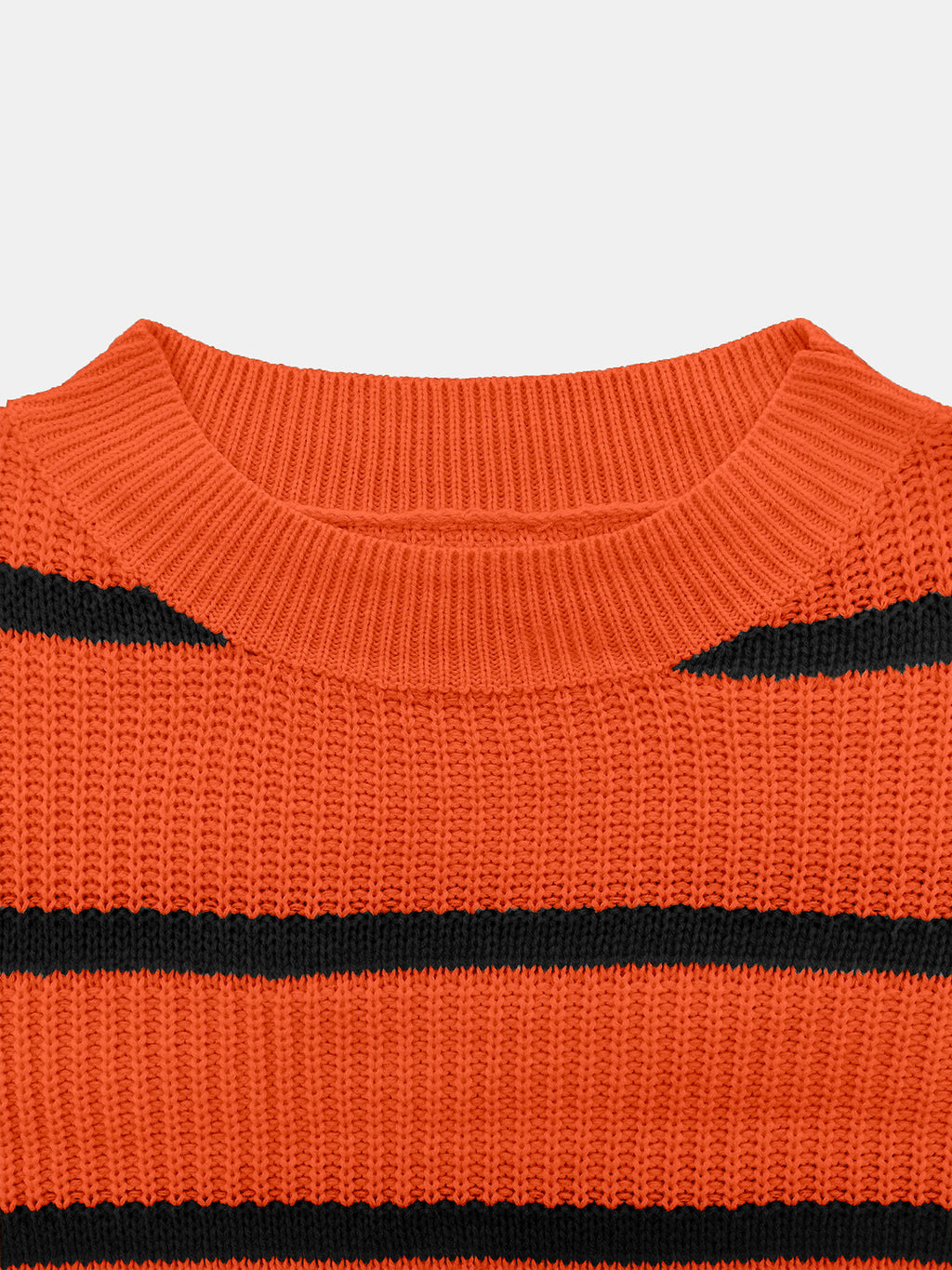 Slouchy Wide Rib Stripe Boat Neck Sweater - Orange_B - 1