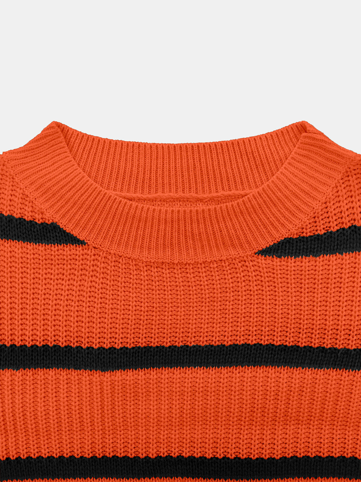 Slouchy Wide Rib Stripe Boat Neck Sweater - Orange_B - 1