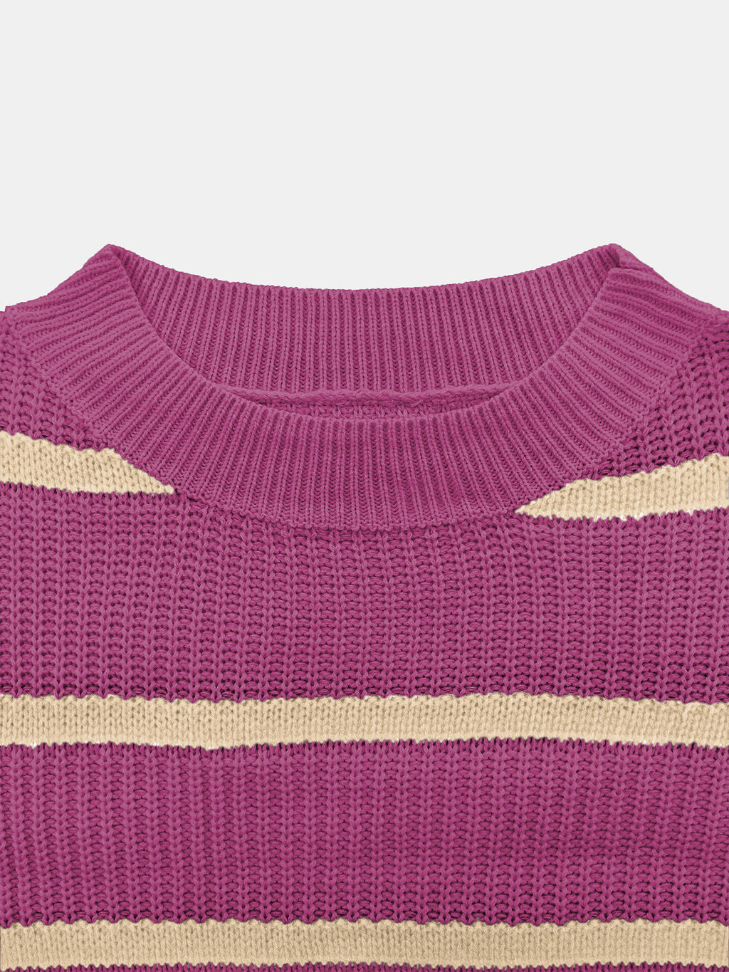 Slouchy Wide Rib Stripe Boat Neck Sweater - Purple - 1