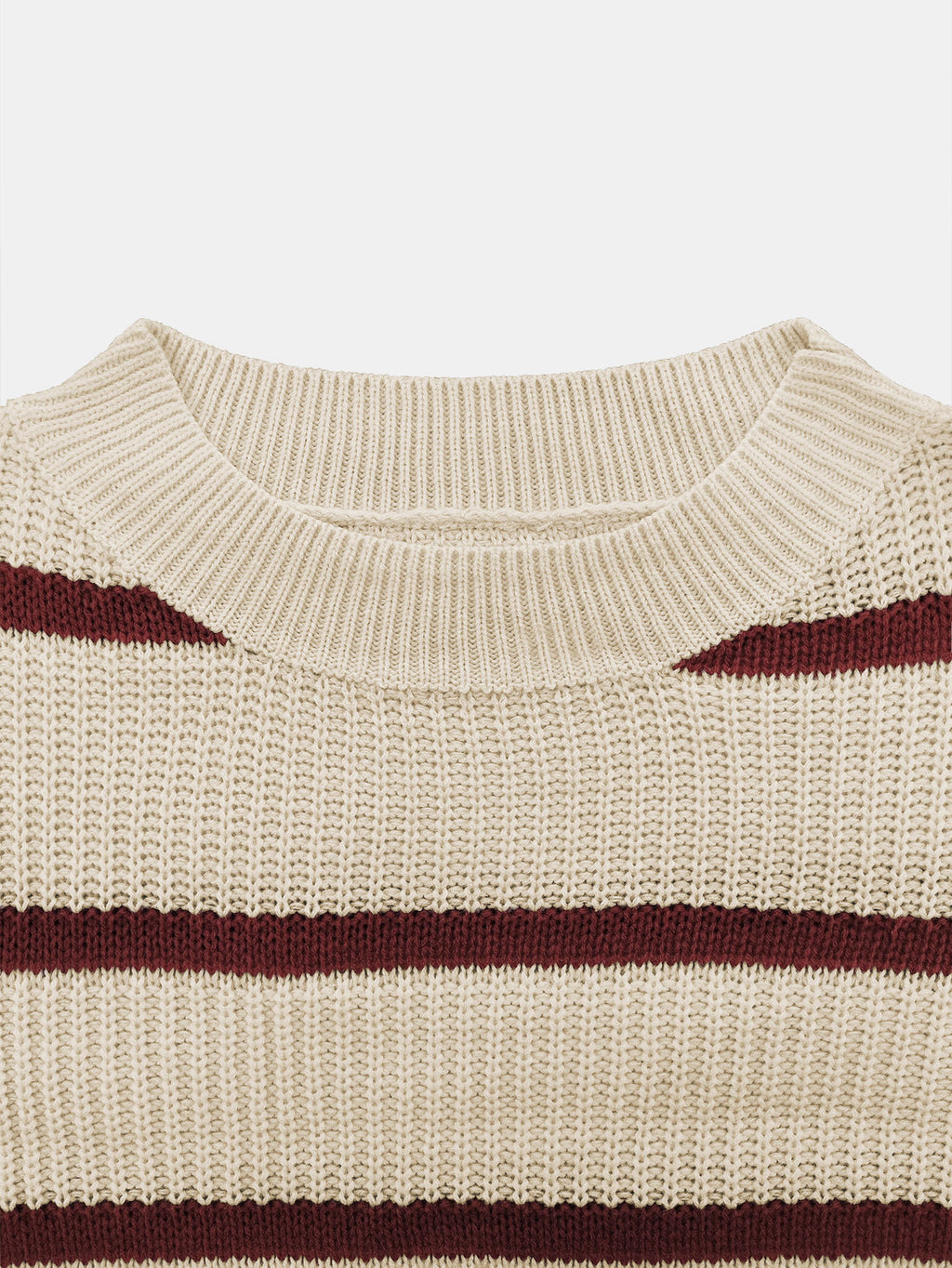 Slouchy Wide Rib Stripe Boat Neck Sweater - White_R - 2