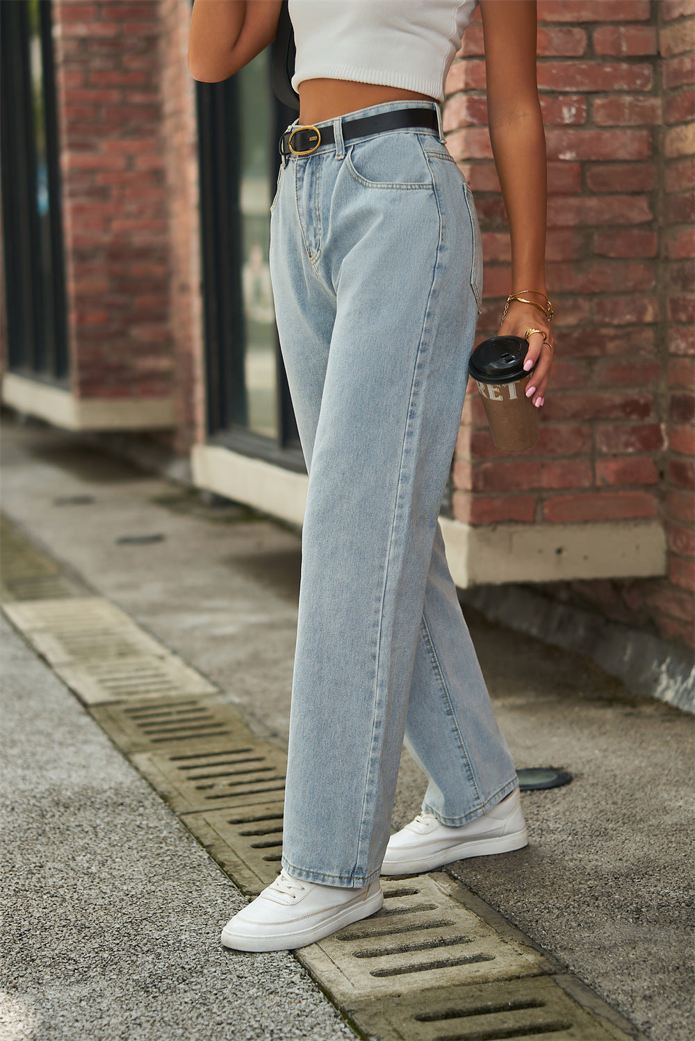 Butterfly Print Mid Rise Wide Leg Jeans - Light blue - 4