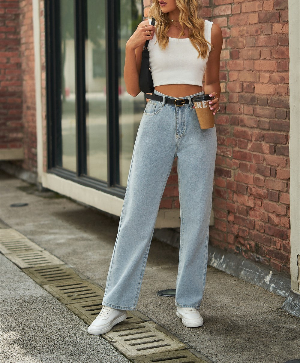 Butterfly Print Mid Rise Wide Leg Jeans - Light blue - 5
