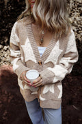 Star Patch Chunky Knit Button Cardigan - Khaki