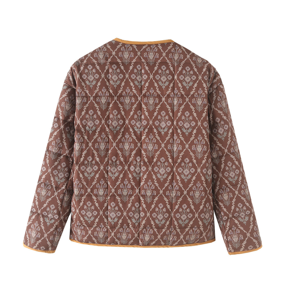 Reversible Quilted Ikat Print Padded Jacket - Brown