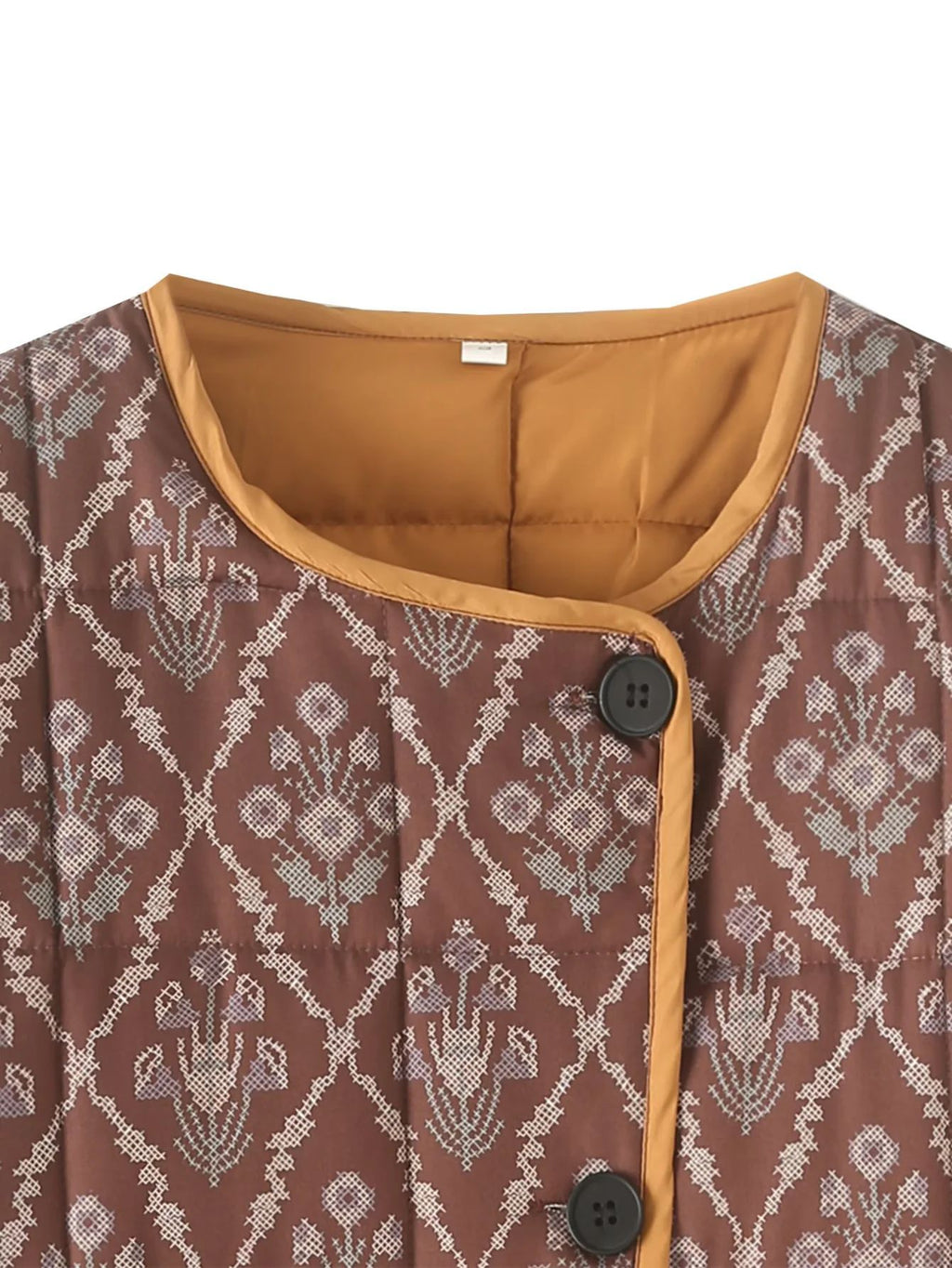 Reversible Quilted Ikat Print Padded Jacket - Brown - 1