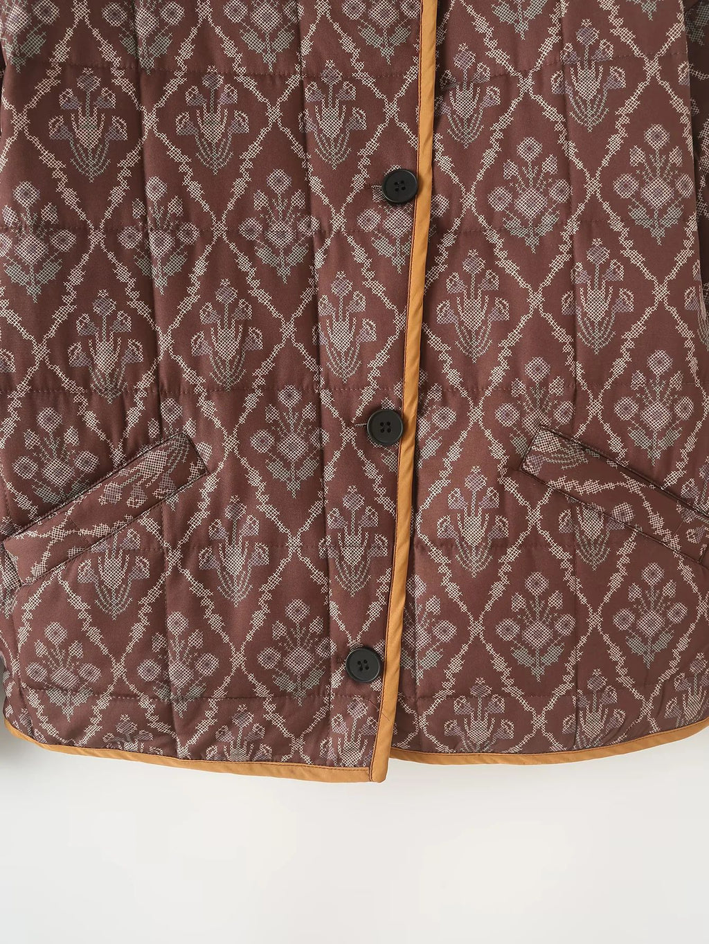 Reversible Quilted Ikat Print Padded Jacket - Brown - 3
