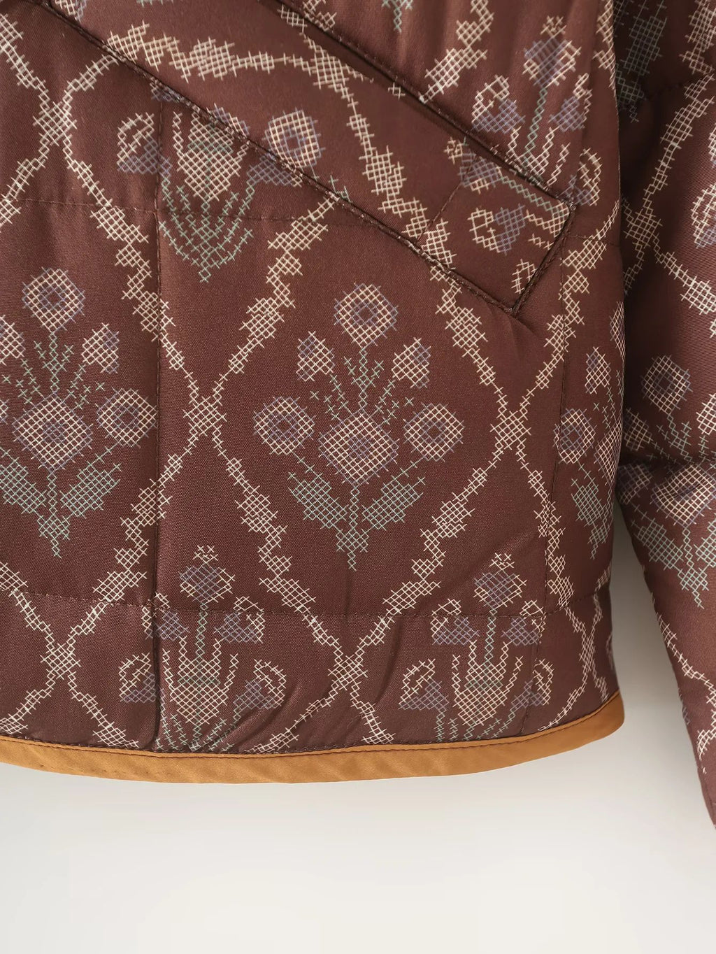 Reversible Quilted Ikat Print Padded Jacket - Brown - 4