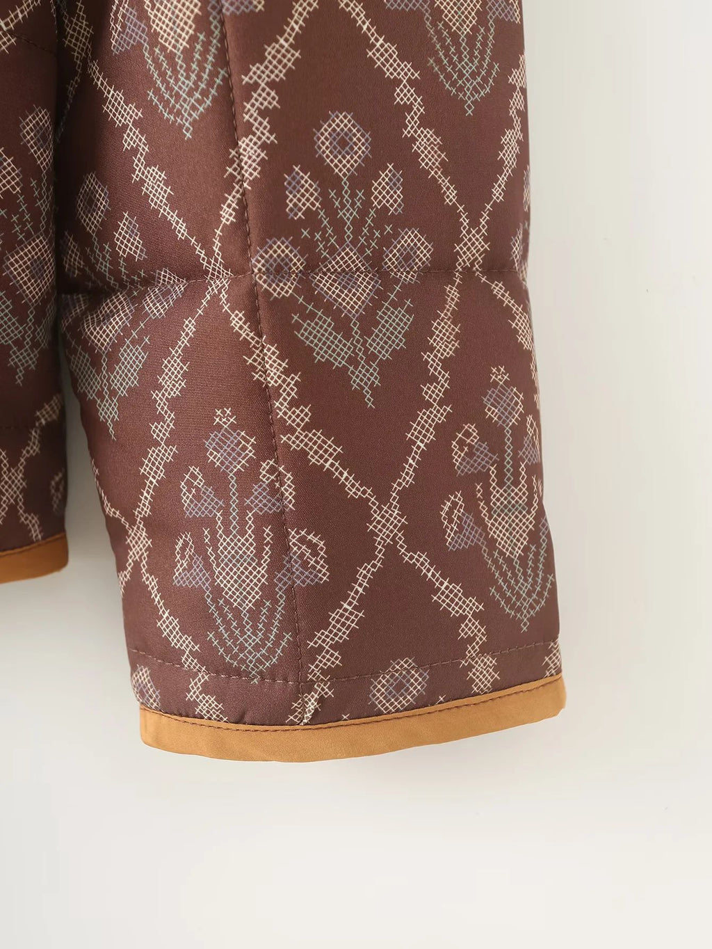Reversible Quilted Ikat Print Padded Jacket - Brown - 5