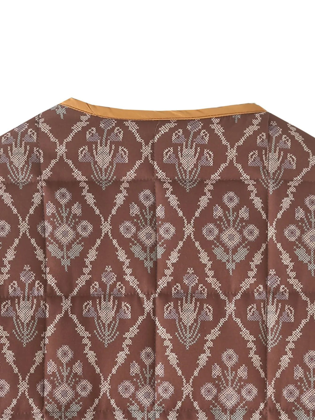 Reversible Quilted Ikat Print Padded Jacket - Brown - 6