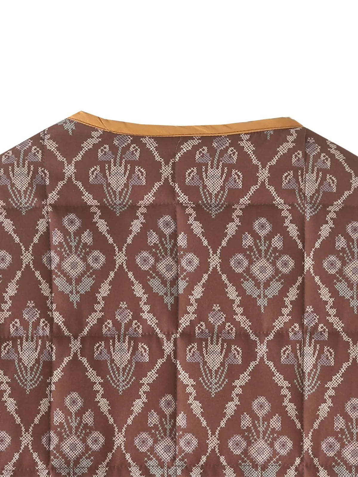 Reversible Quilted Ikat Print Padded Jacket - Brown - 6