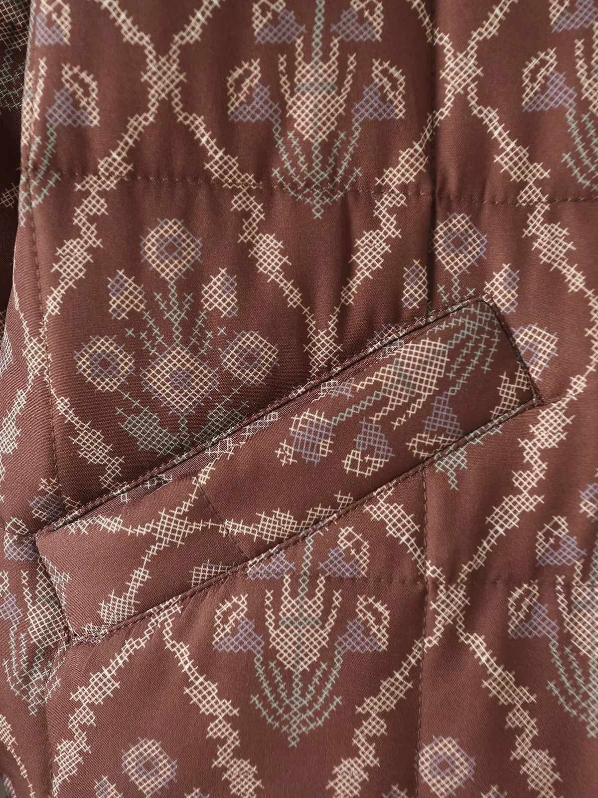 Reversible Quilted Ikat Print Padded Jacket - Brown - 8