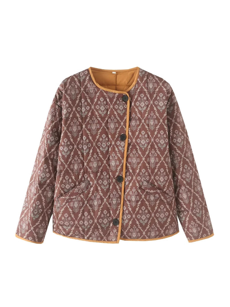 Reversible Quilted Ikat Print Padded Jacket
