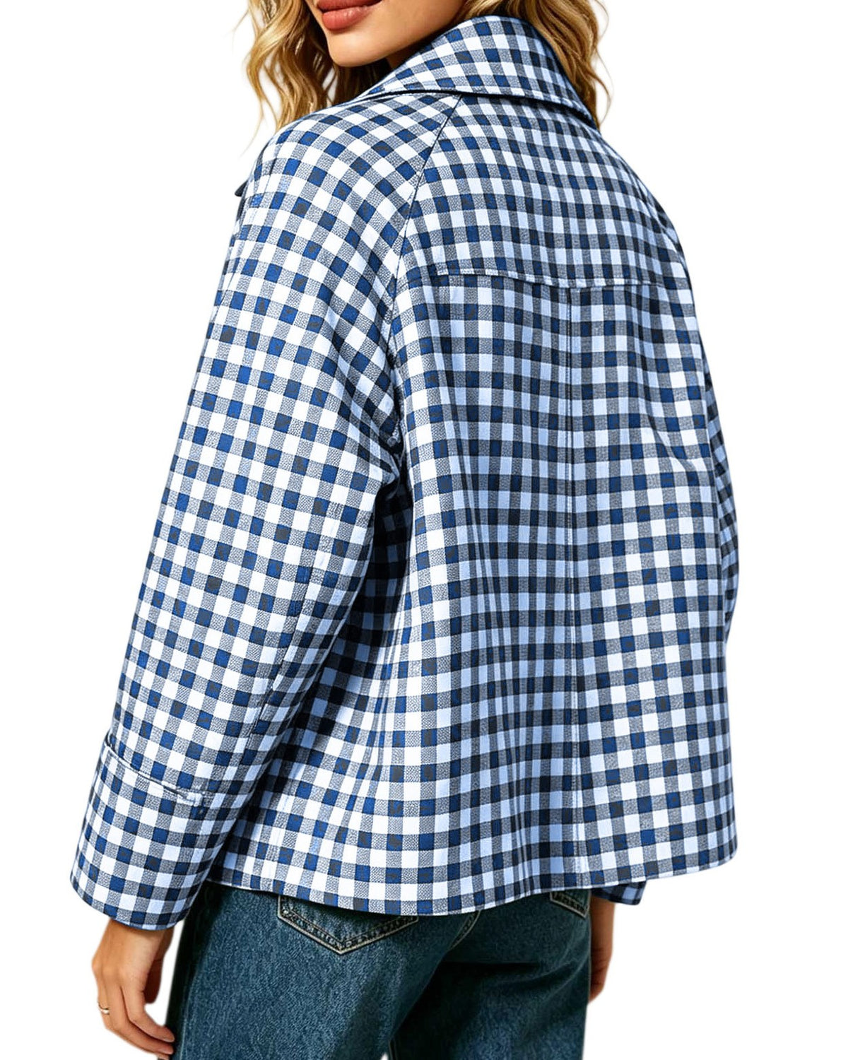 Gingham Check Button Front Jacket With Shirt Collar - view 1