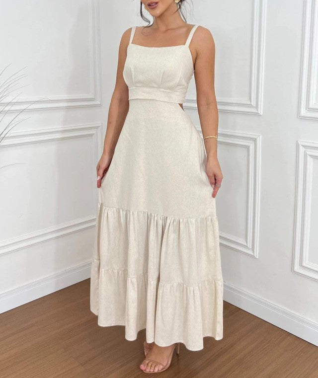 Cutout Waist Strappy Tiered Maxi Dress - view 1