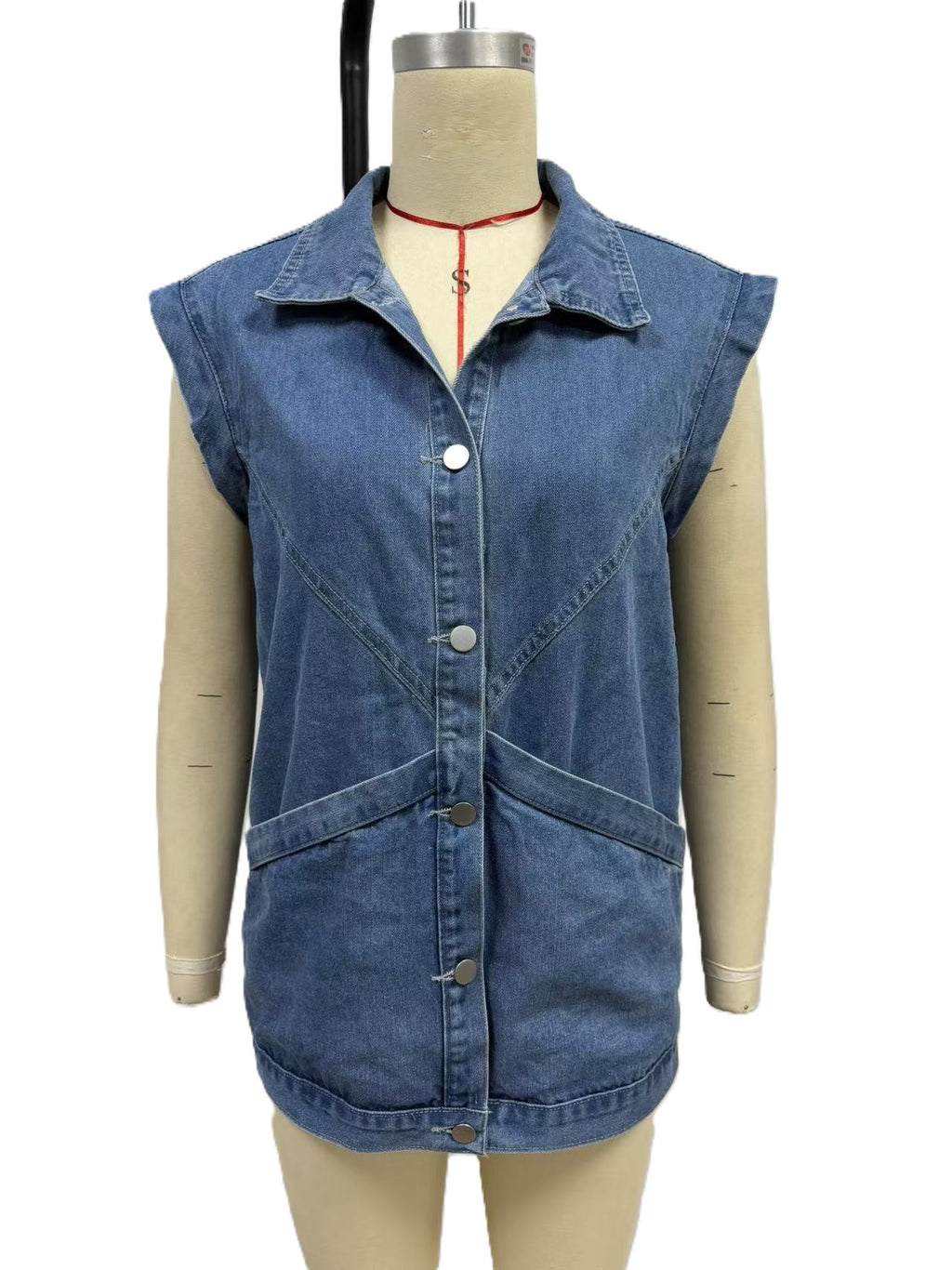 Oversized Denim Vest With Patch Pockets - view 2