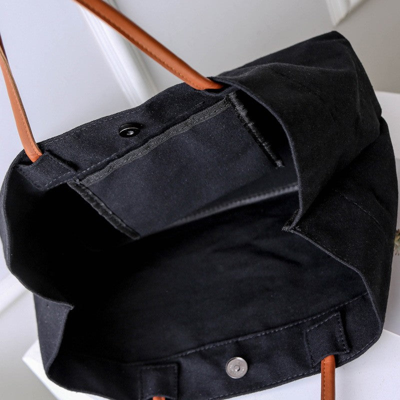Classic Canvas Tote Bag with Rolled Handles - Black