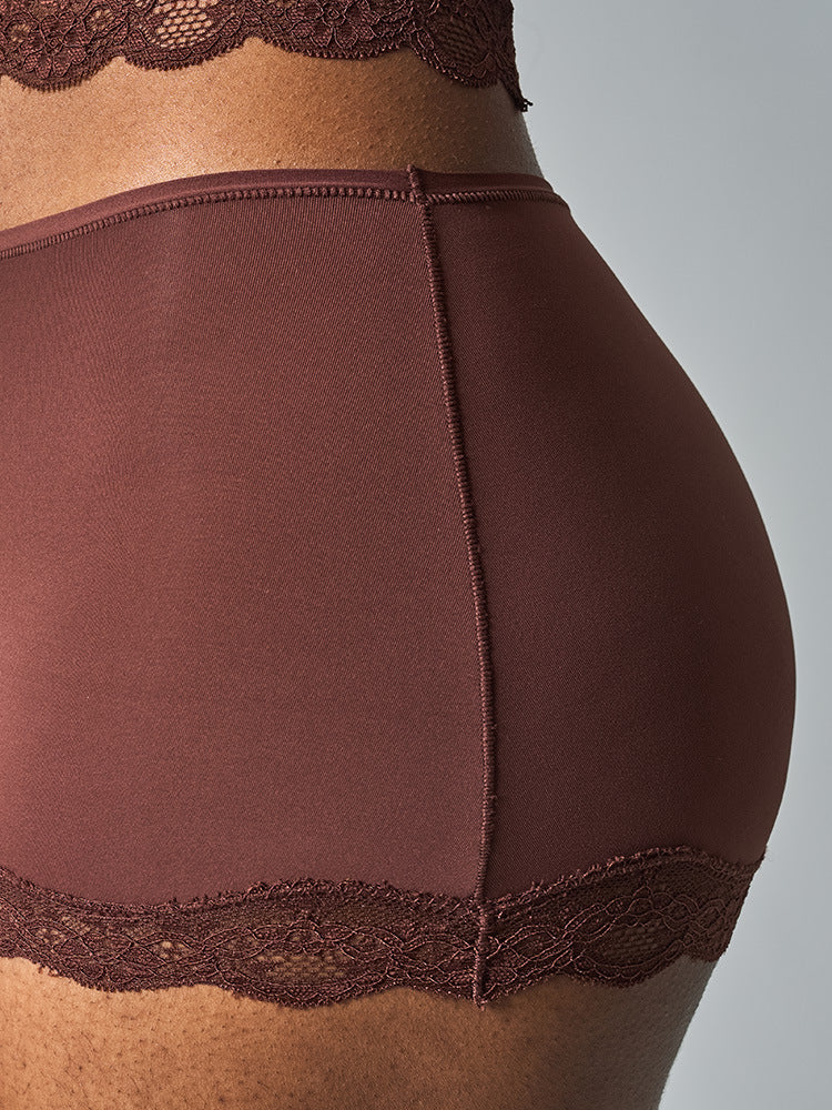 Lace Trim Cami And Boxer Short Set - Coffee - 12