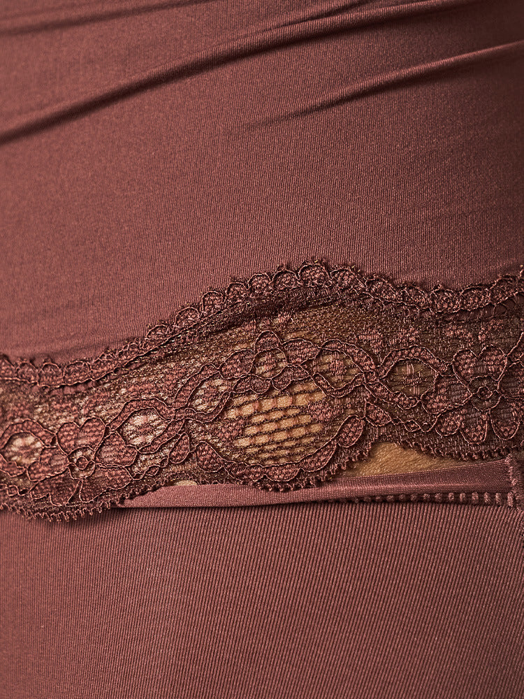 Lace Trim Cami And Boxer Short Set - Coffee - 7