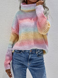 Ombre Stripe Chunky Turtleneck Sweater - Rainbow