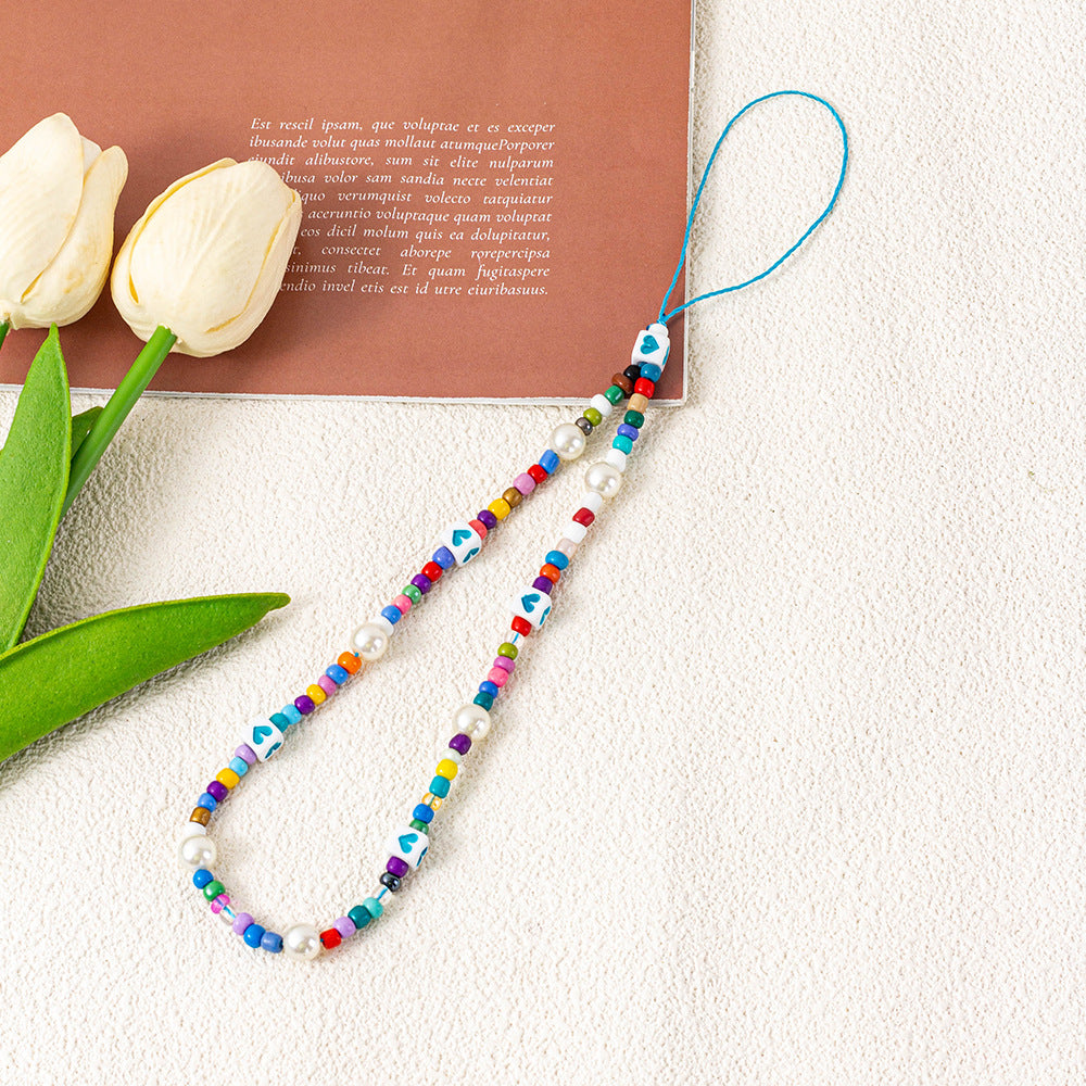 Star and Flower Beaded Phone Wrist Strap - Blue