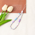 Star and Flower Beaded Phone Wrist Strap - Purple