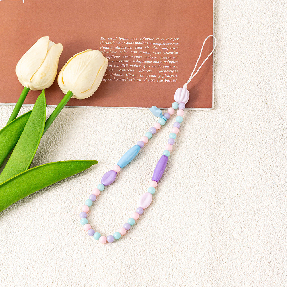 Star and Flower Beaded Phone Wrist Strap - Purple