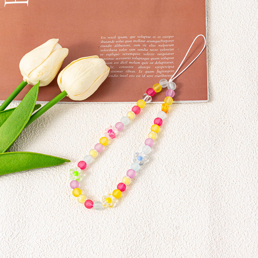 Star and Flower Beaded Phone Wrist Strap - Rose