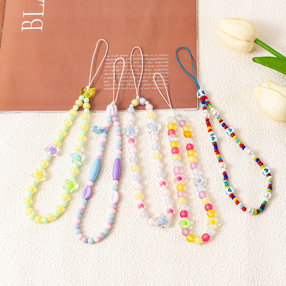 Star and Flower Beaded Phone Wrist Strap
