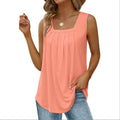Flowy Pleat Front Curved Hem Tank - Pink