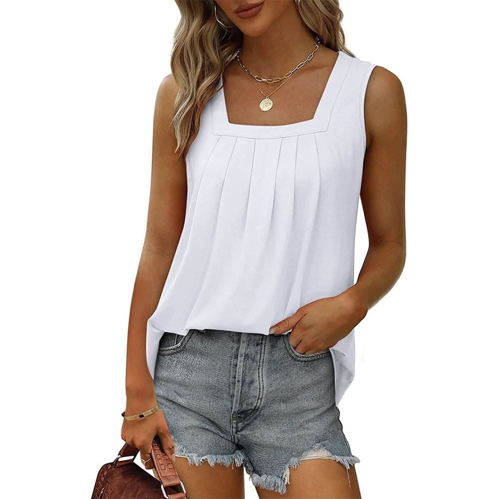 Flowy Pleat Front Curved Hem Tank - view 11