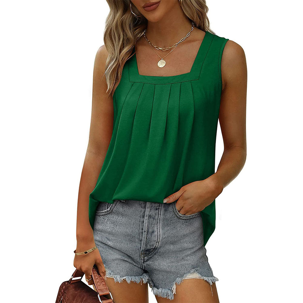 Flowy Pleat Front Curved Hem Tank - view 9