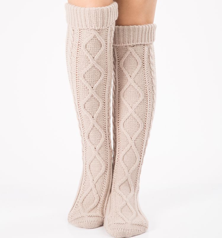 Cable Knit Over The Knee Boot Socks - Beige