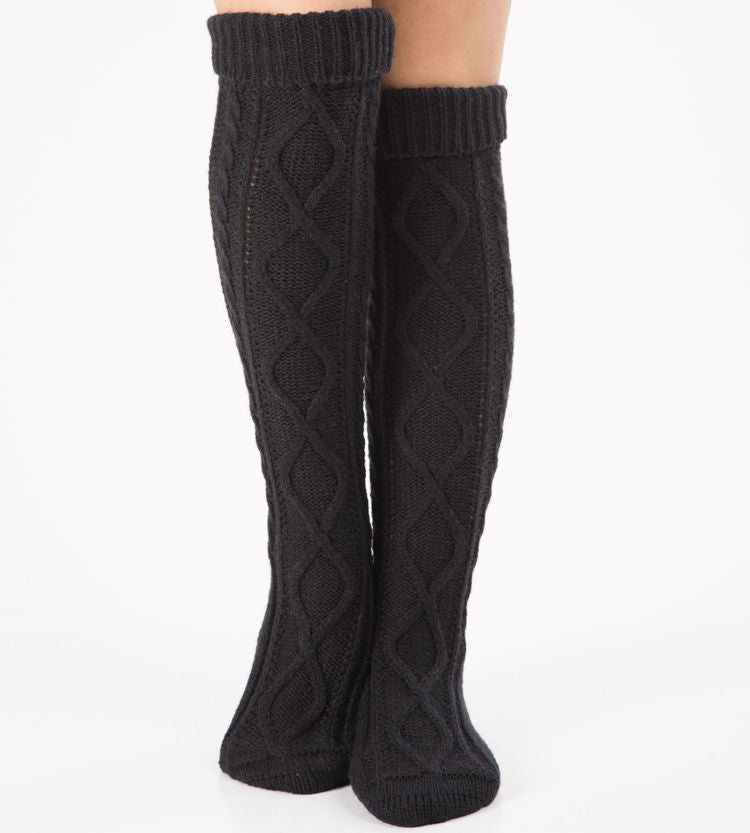Cable Knit Over The Knee Boot Socks - Black