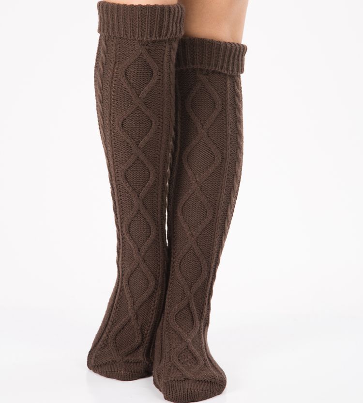 Cable Knit Over The Knee Boot Socks - Coffee