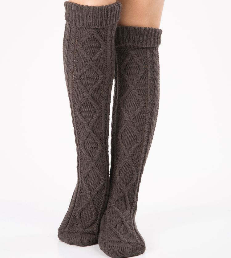 Cable Knit Over The Knee Boot Socks - DarkGrey