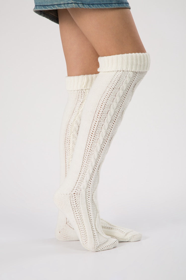 Cable Knit Over The Knee Boot Socks - White - 1