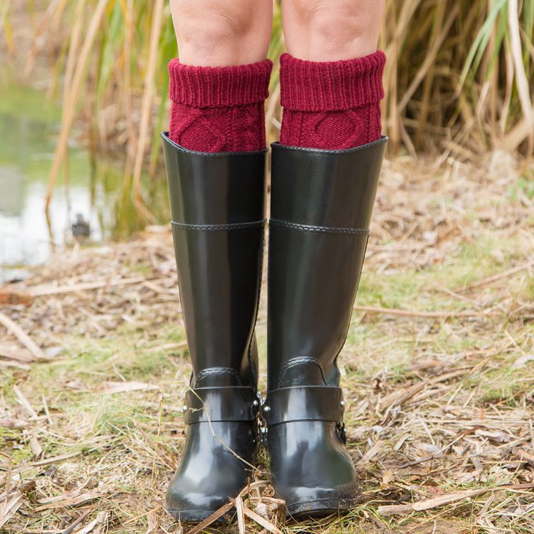 Cable Knit Over The Knee Boot Socks - WineRed - 1