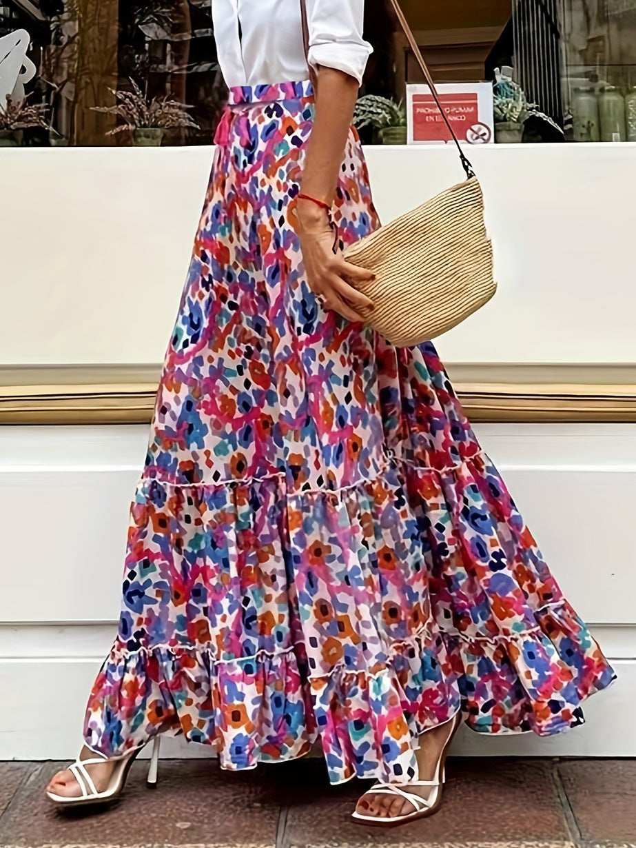 Watercolor Floral Tiered Ruffle Maxi Skirt - view 1
