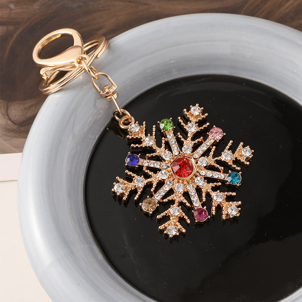 Crystal Snowflake Charm Keyring - Gold