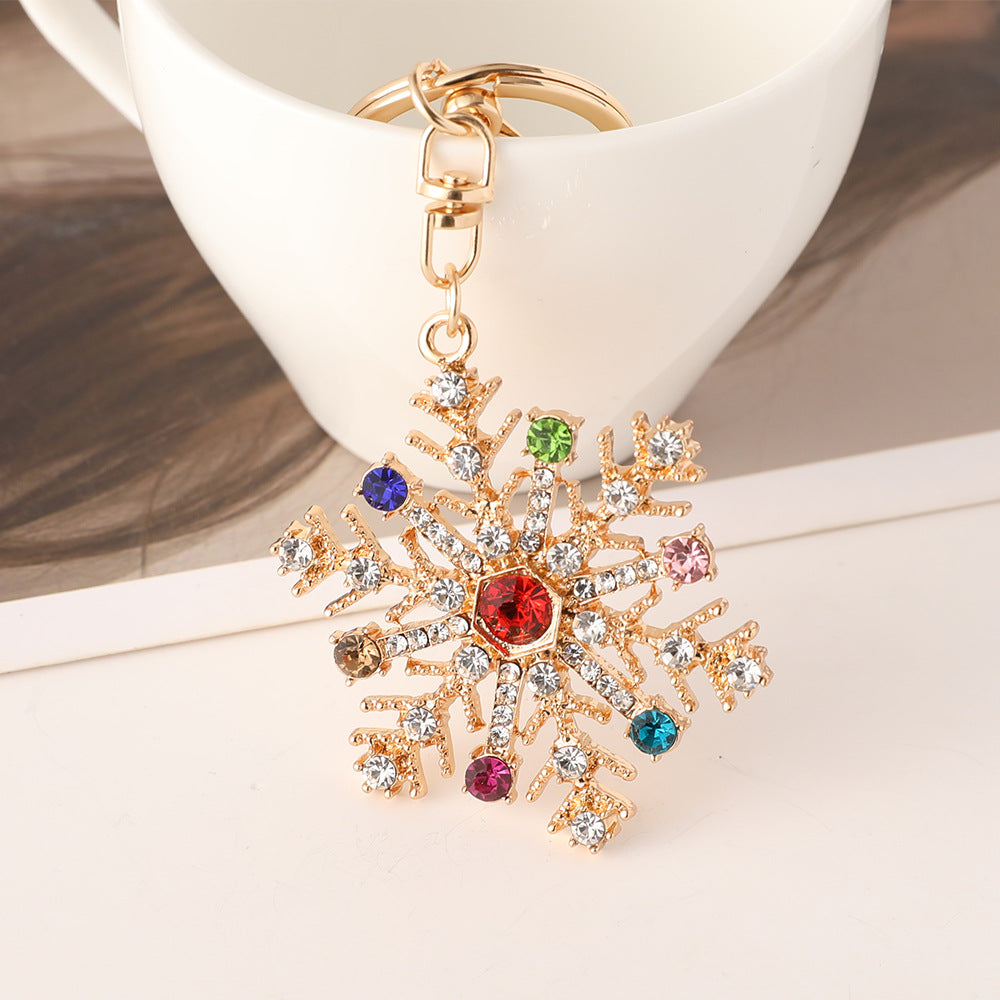 Crystal Snowflake Charm Keyring - Gold - 1