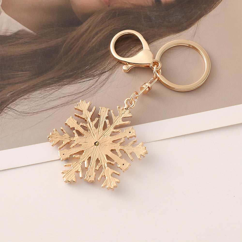 Crystal Snowflake Charm Keyring - Gold - 2