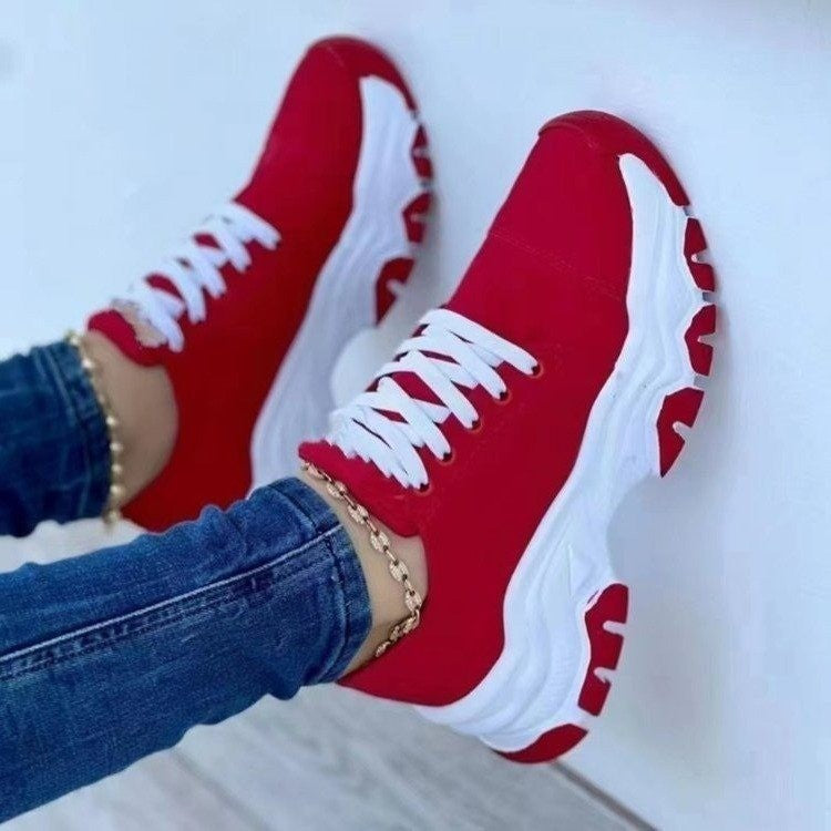 Chunky Platform Lace-Up Sneakers - Red