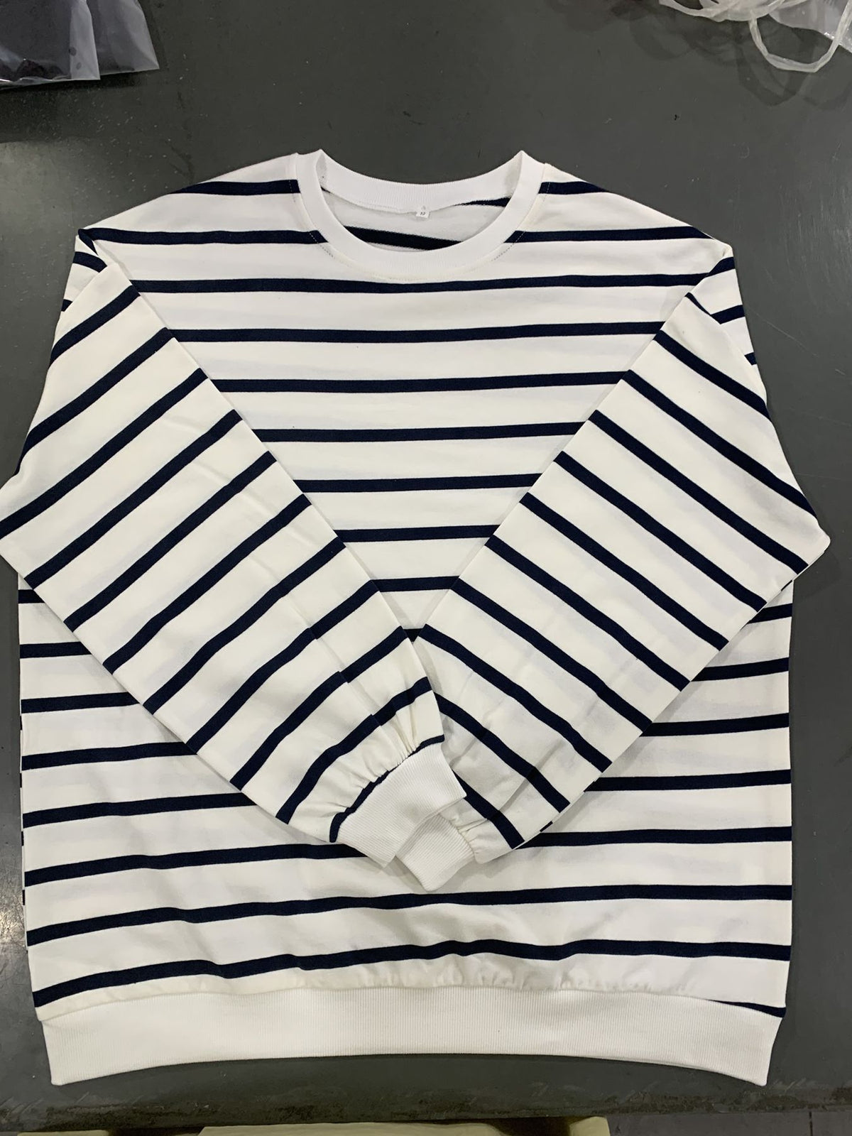Breton Stripe Drop Shoulder Cotton Pullover - White - 3